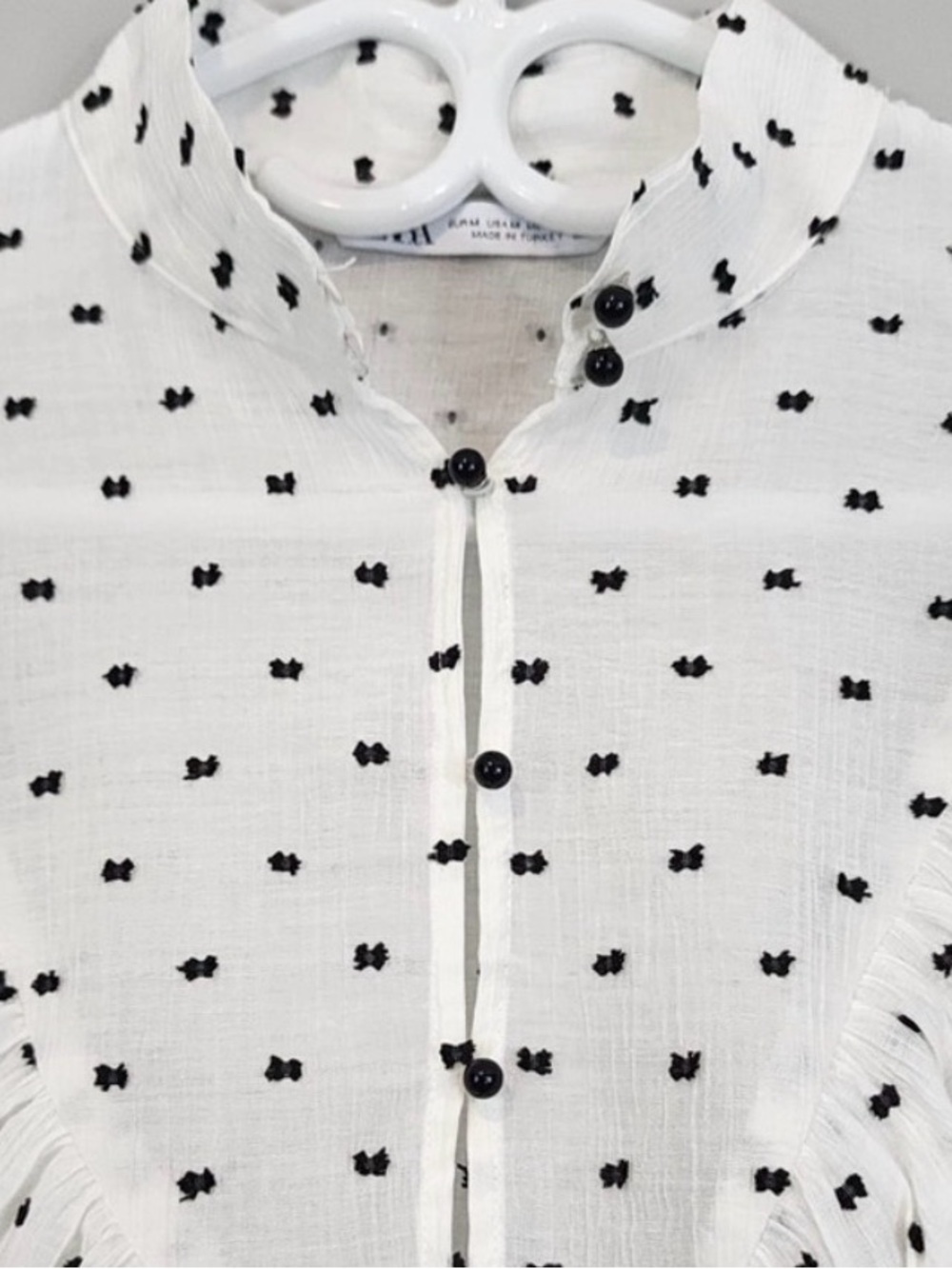 ZARA Swiss Dot Semi-Sheer Ruffled Blouse Size M - Picture 6 of 10